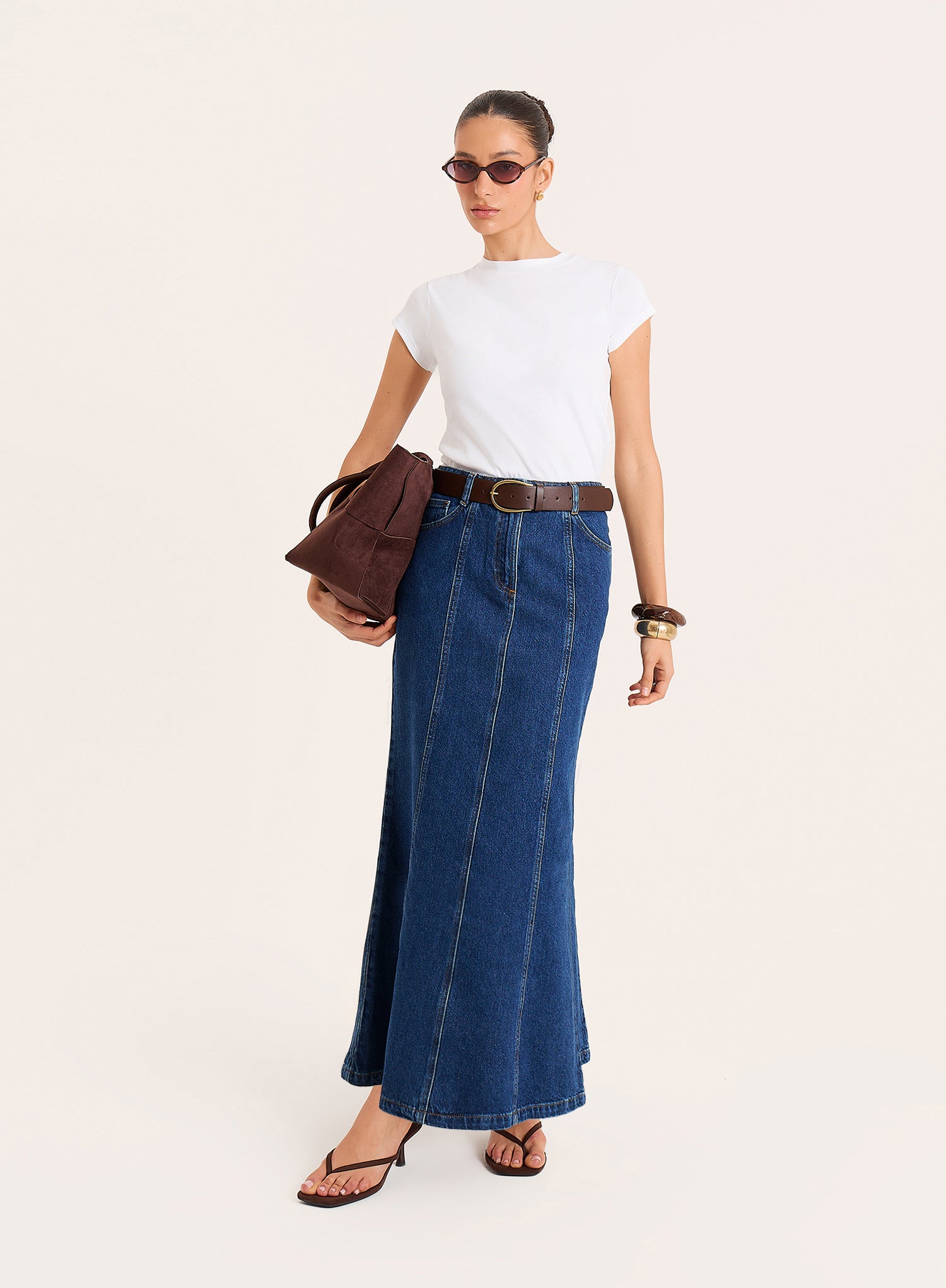 Indigo Wash Panelled Denim Maxi Skirt