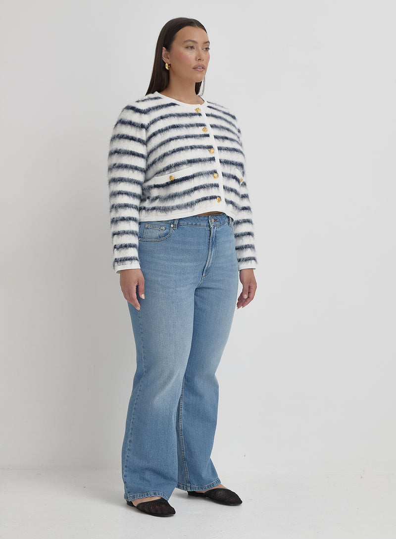 Navy And Cream Curve Stripe Cardigan- Janae