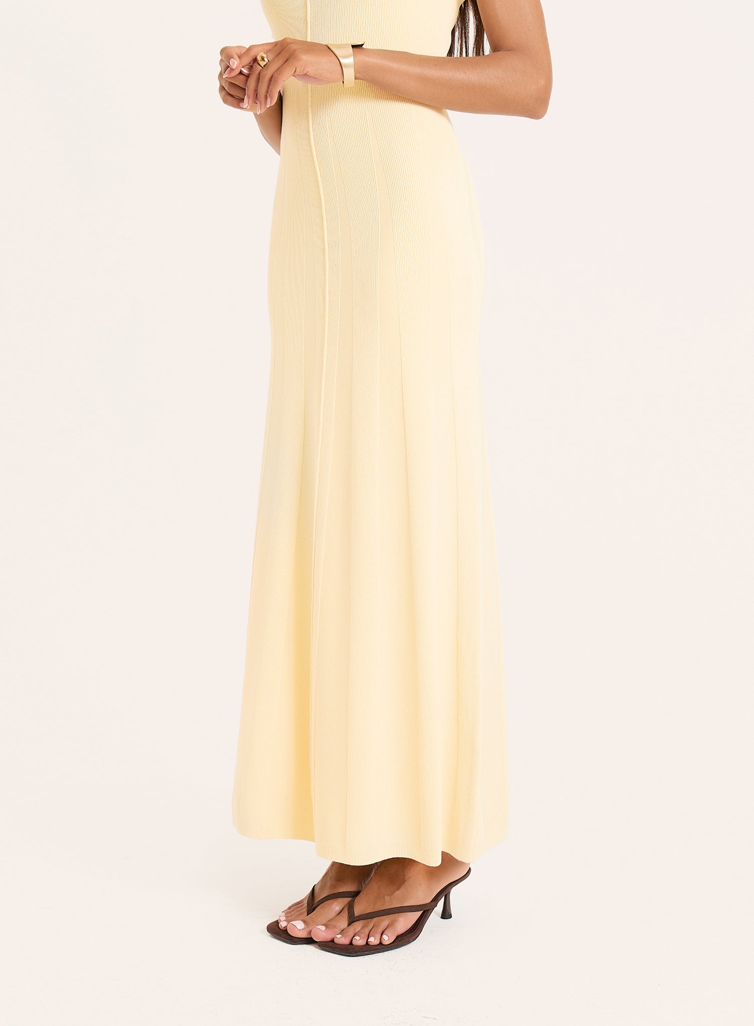 Lemon Knitted Short Sleeve Maxi Dress