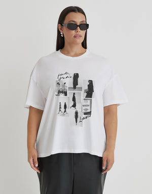 White Curve Catwalk Polaroid Graphic T-Shirt- Bruni