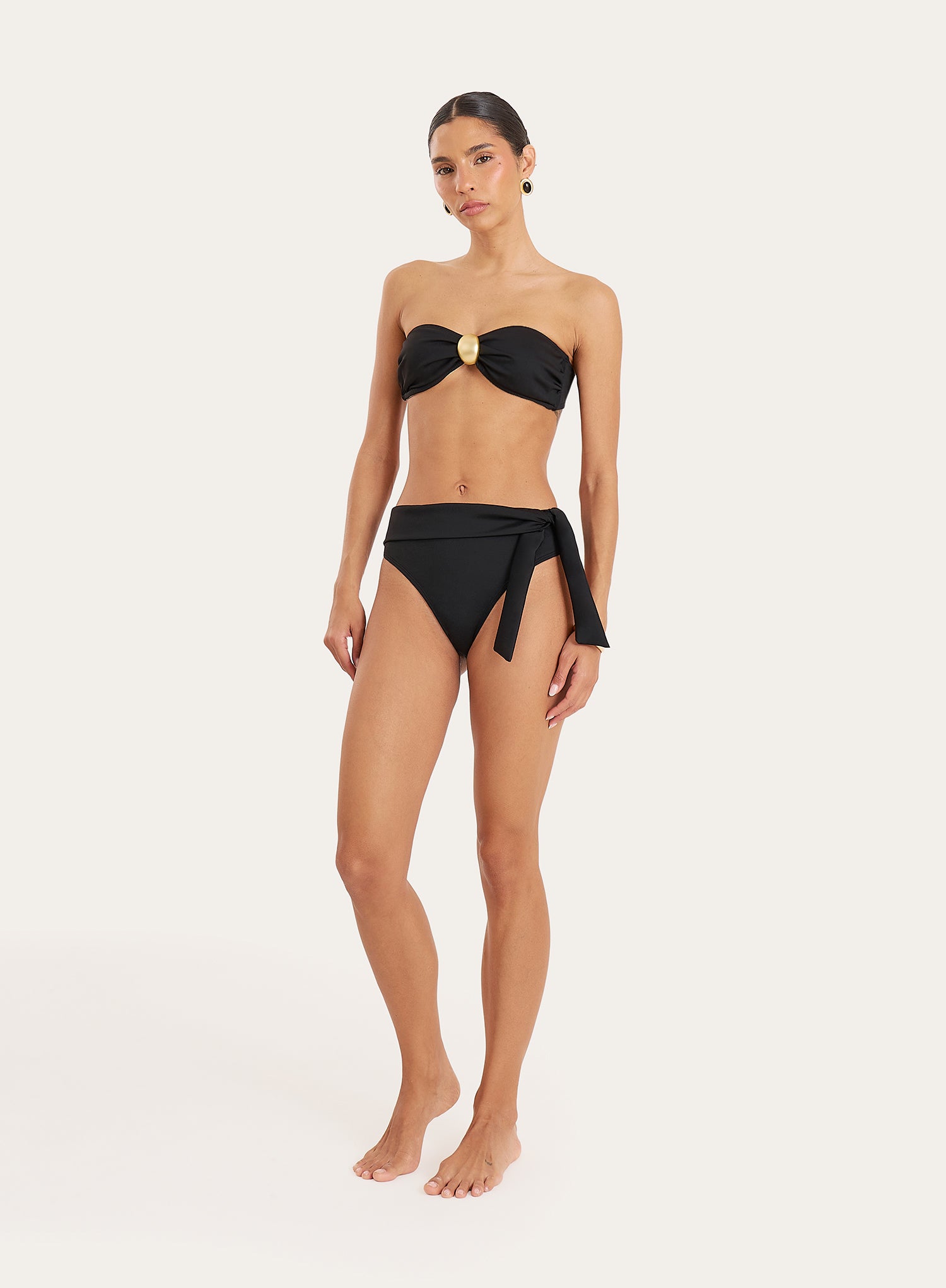 Black Hardware Detail Bandeau Bikini Top