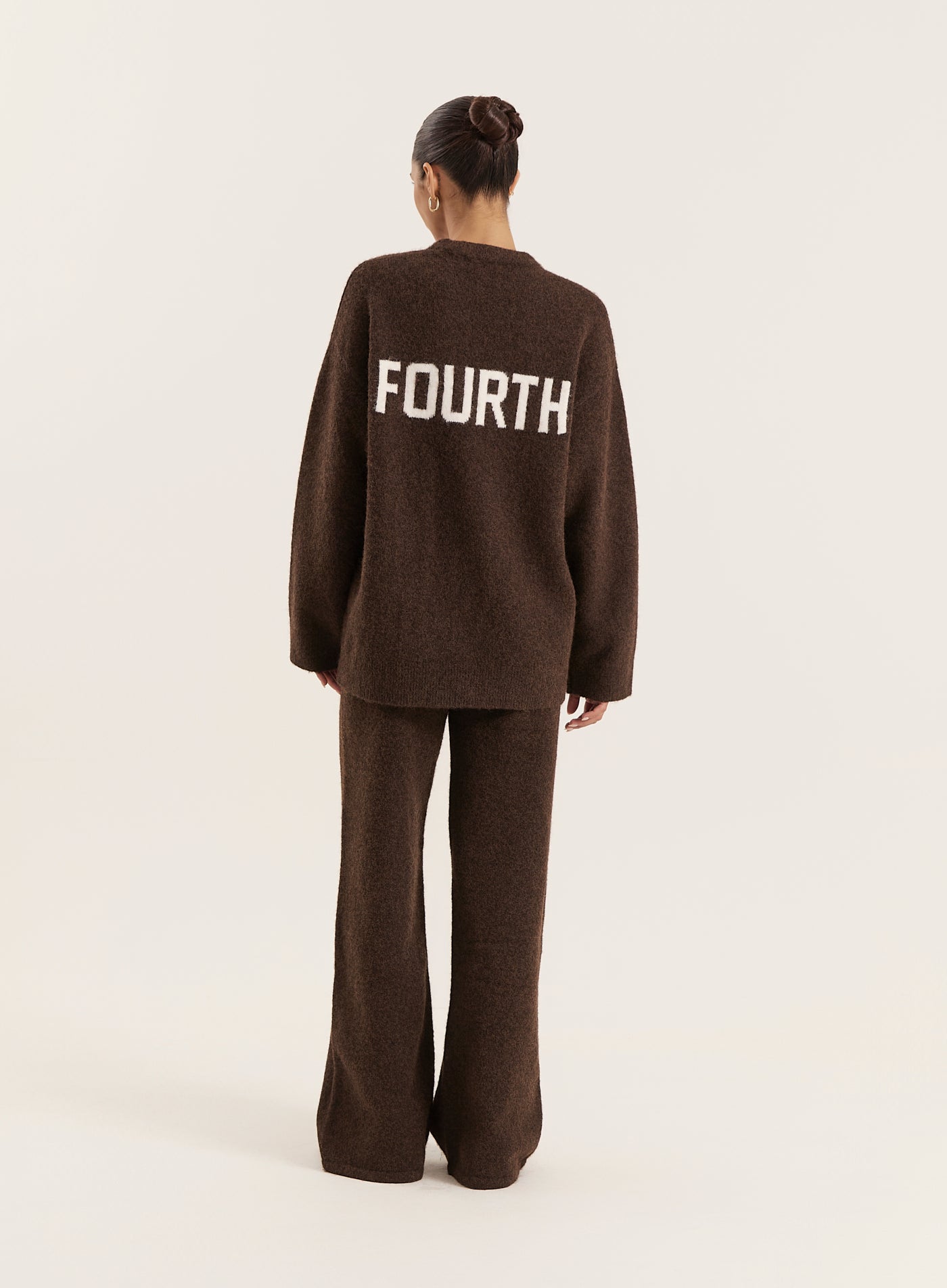 Chocolate Knitted Slogan Back Jumper