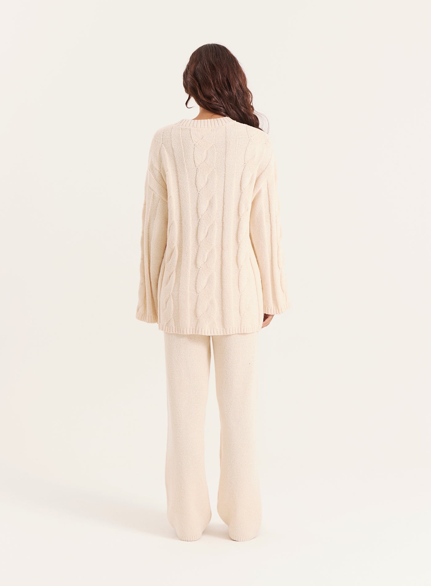 Ecru Fine Cable Knit Long Sleeve Jumper