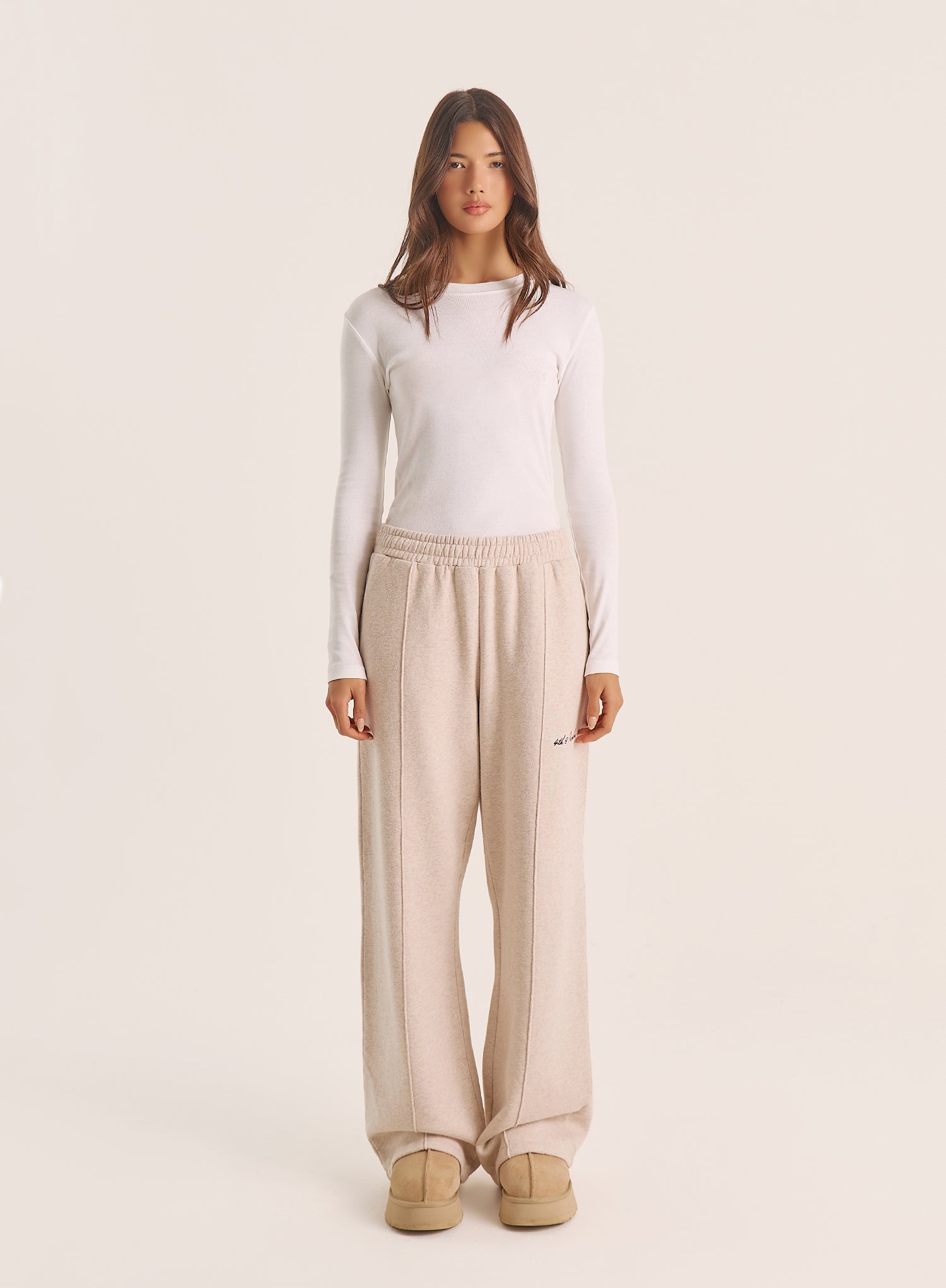 Oatmeal 4th Wide Leg Branded Joggers