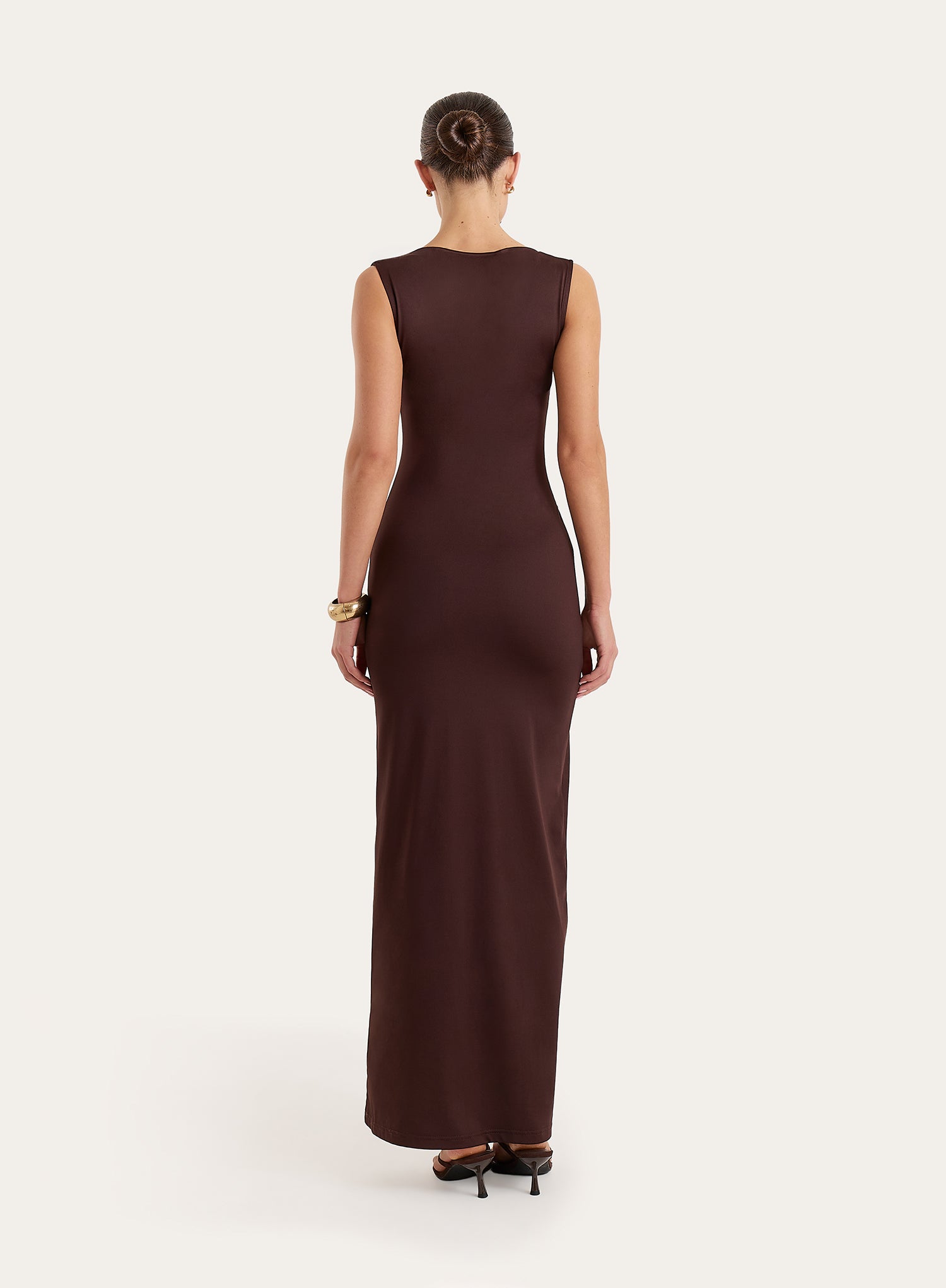 Chocolate Ruched Jersey Midaxi Dress