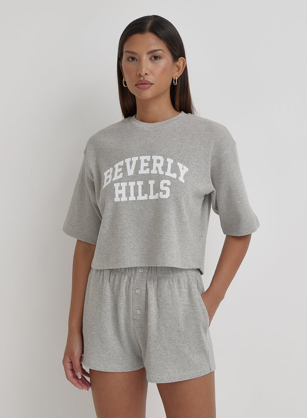 Grey Waffle Beverly Hills Slogan T-Shirt- Ara