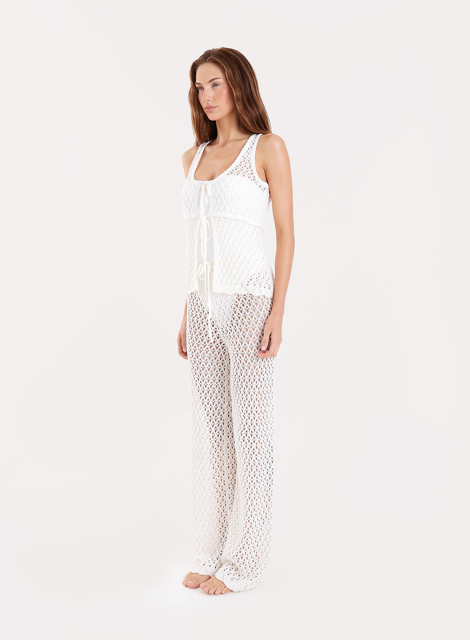 Off White Tie Front Crochet Top