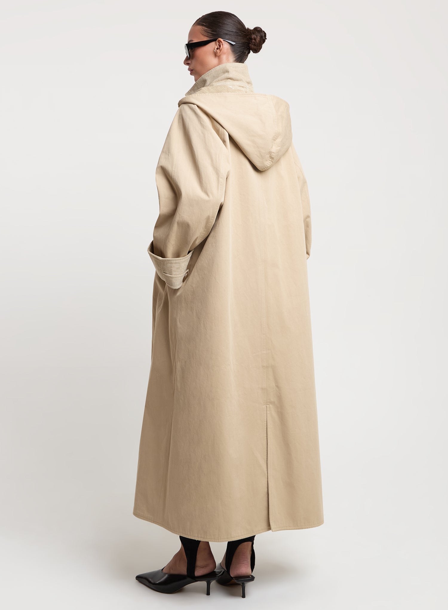 Beige Tie Scarf Reversible Cotton Trench Coat