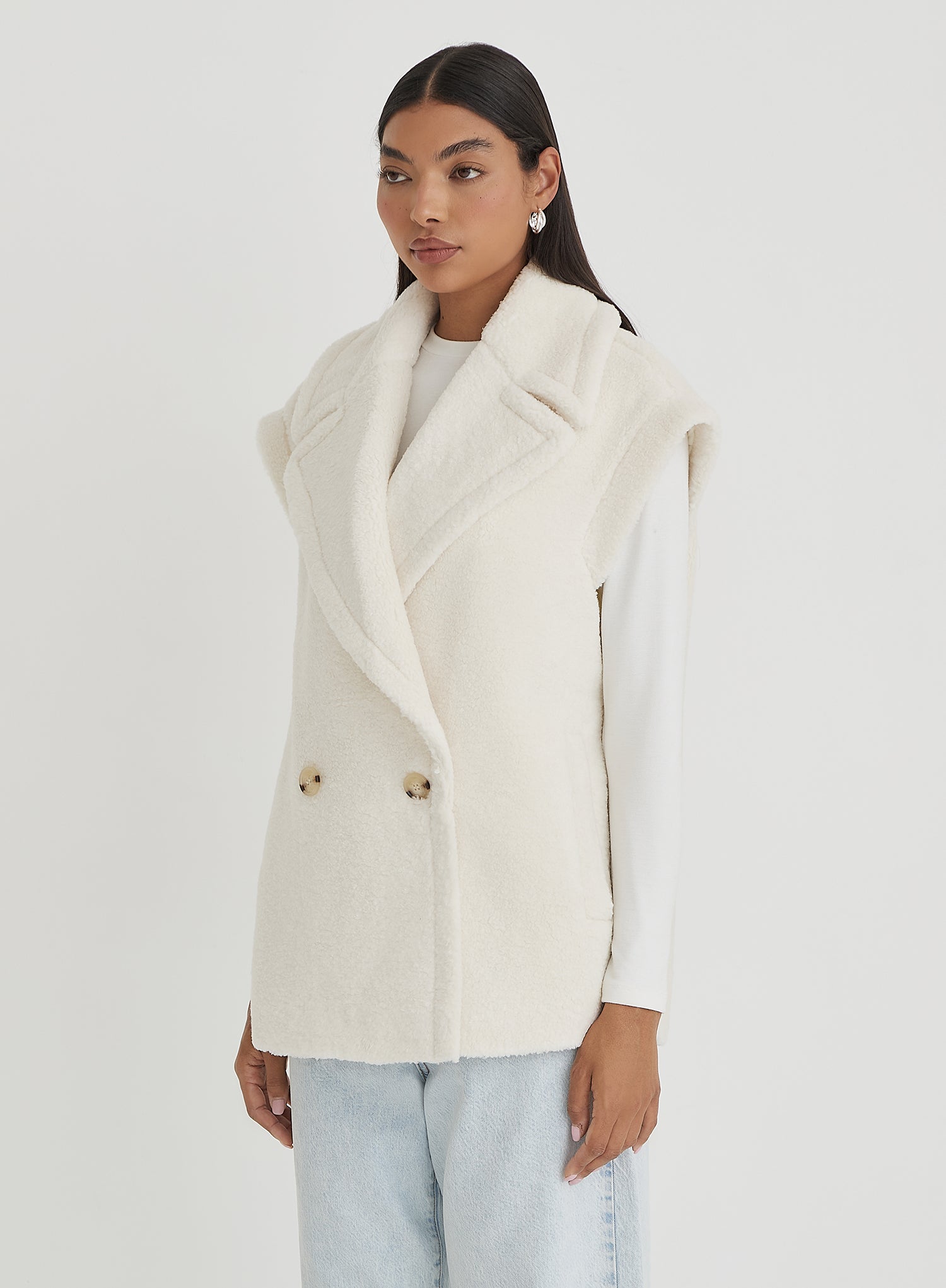 Off White Faux Shearling Oversized Gilet- Kerry