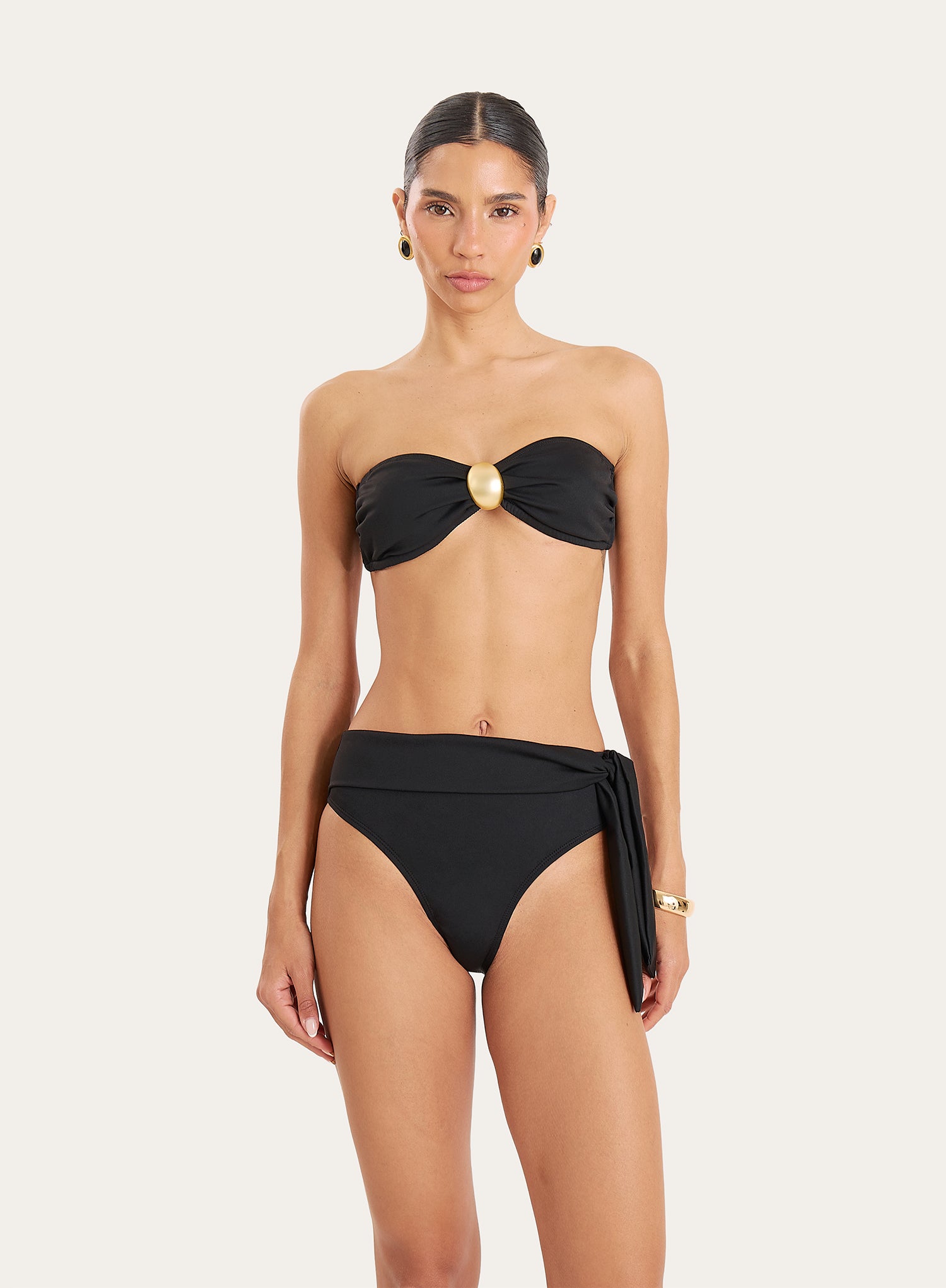 Black Hardware Detail Bandeau Bikini Top