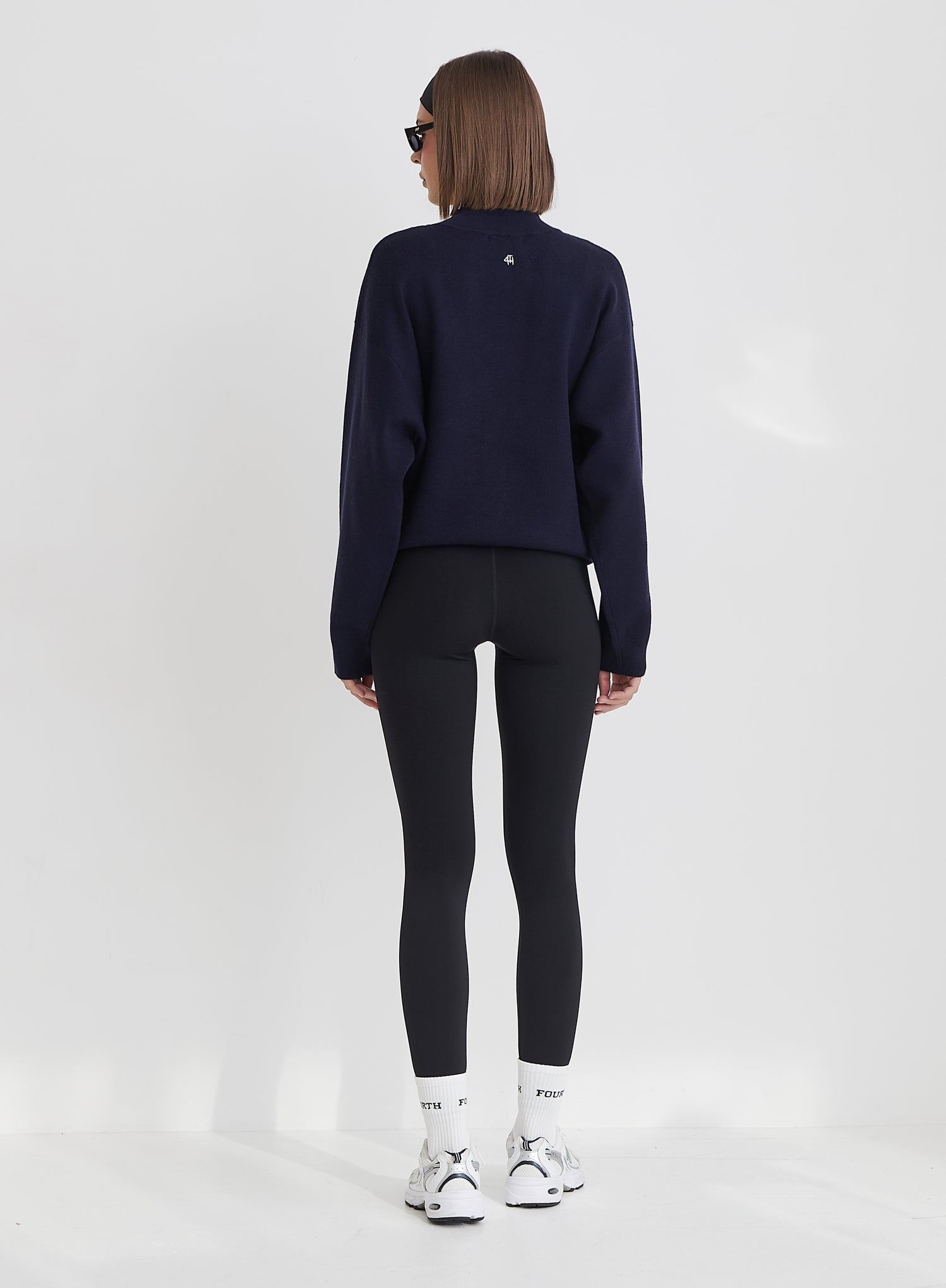 Navy Funnel Neck Branded Cropped Jumper- Valene