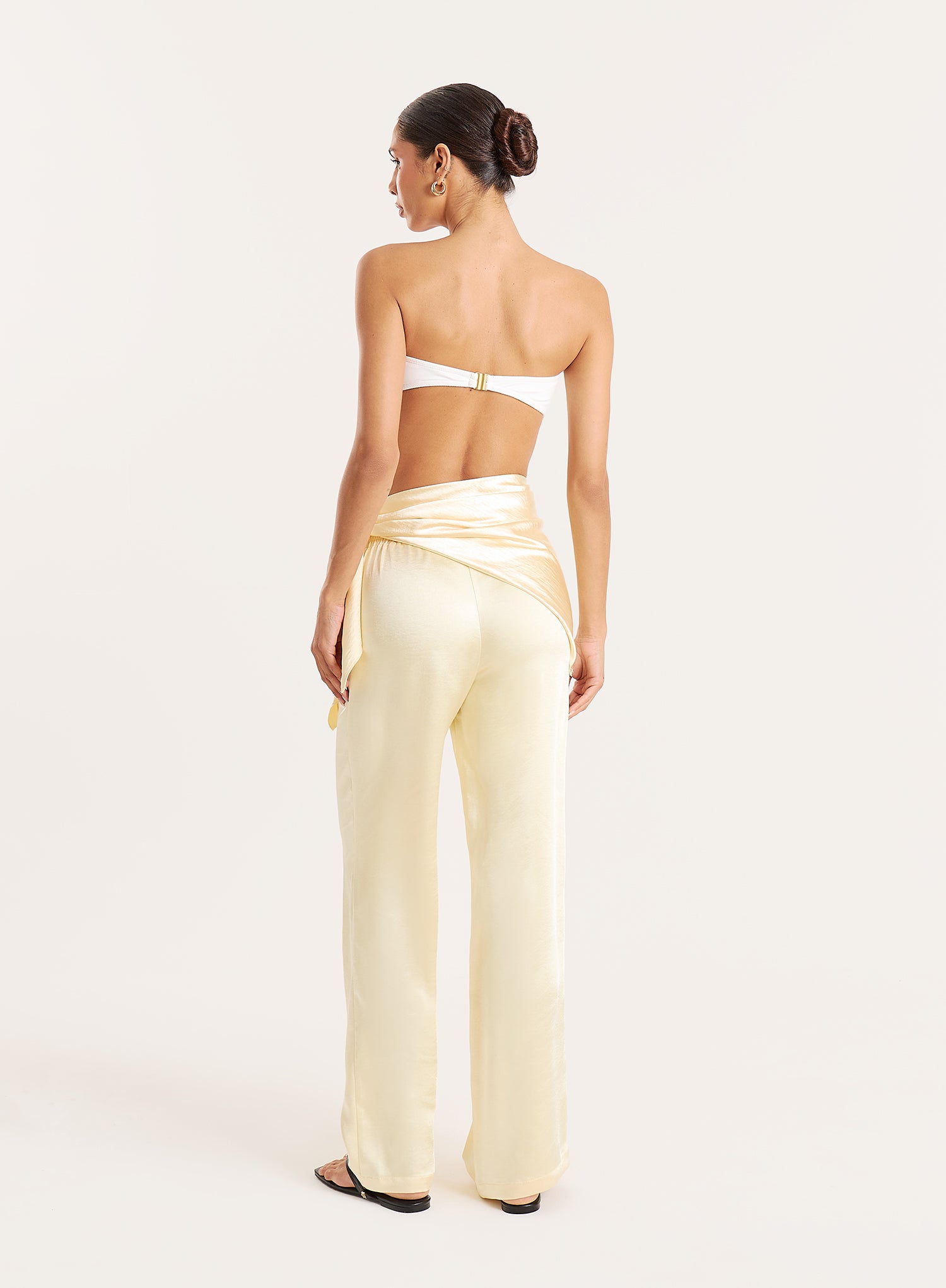 Lemon Satin Wide Leg Scarf Trousers