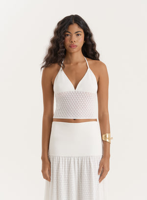 White Contrast Knit Cami Top- Avani