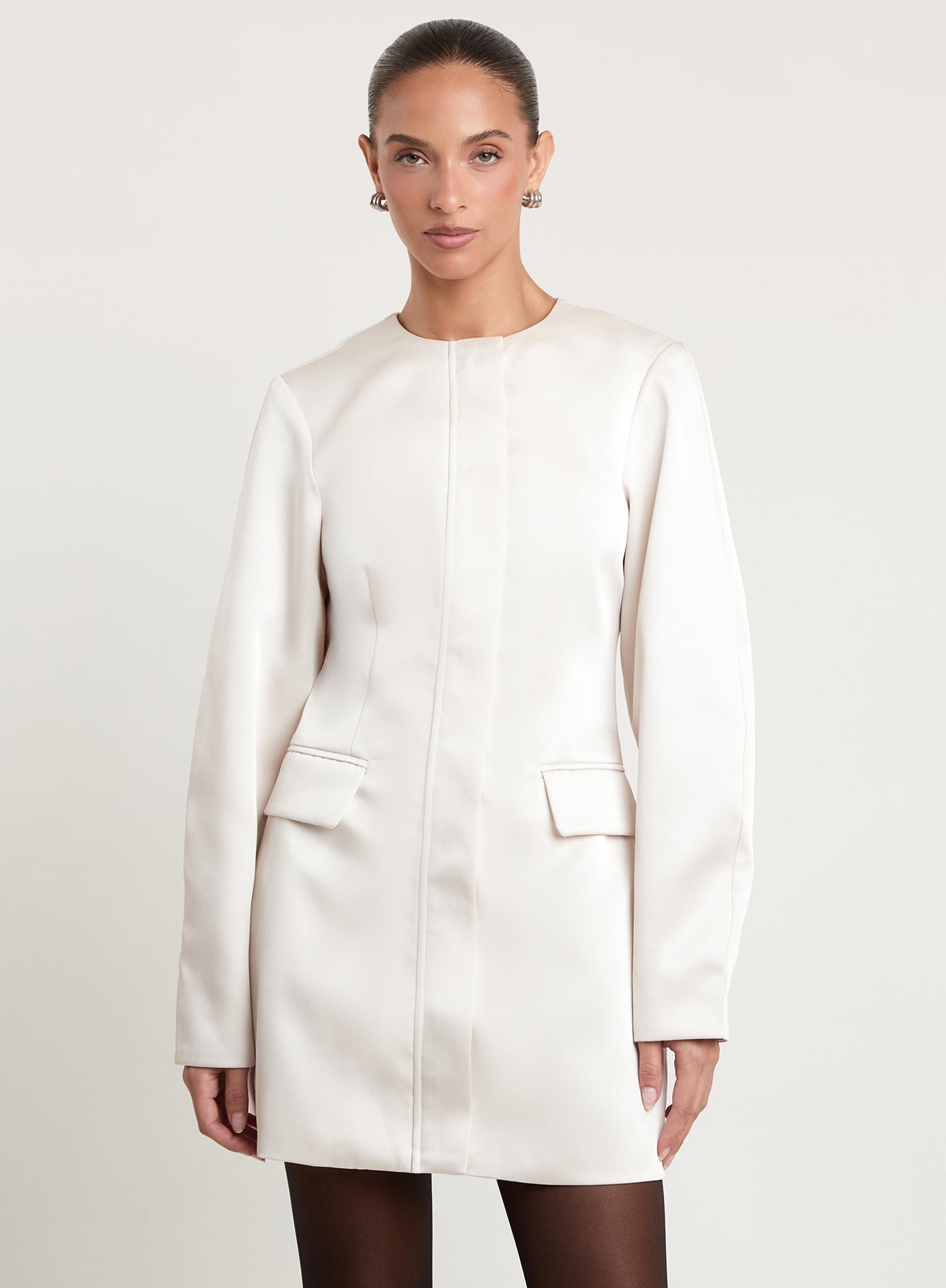 Cream Satin Cocoon Sleeve Structured Mini Dress