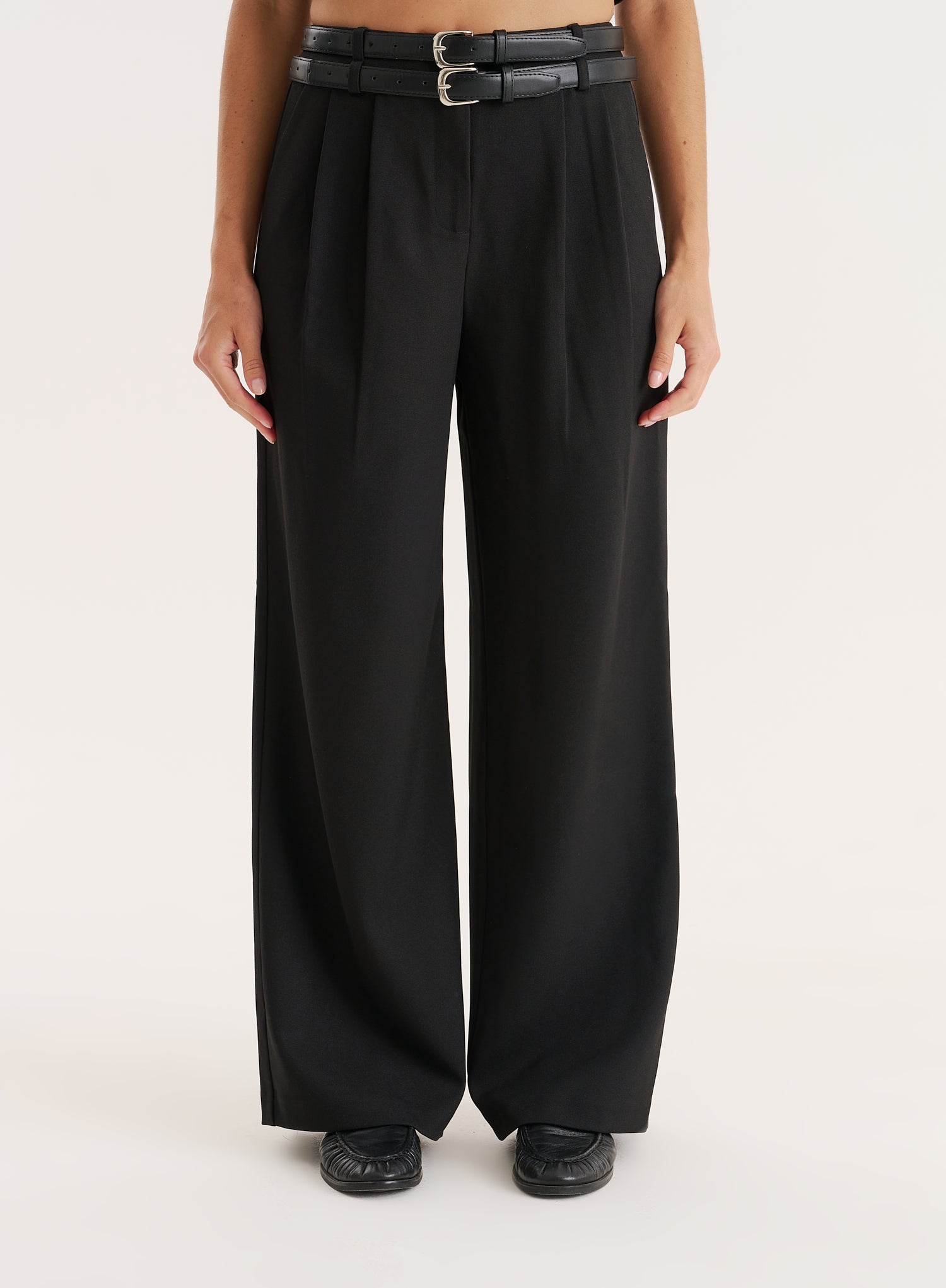 Black Belted Tailored Wide Leg Trouser