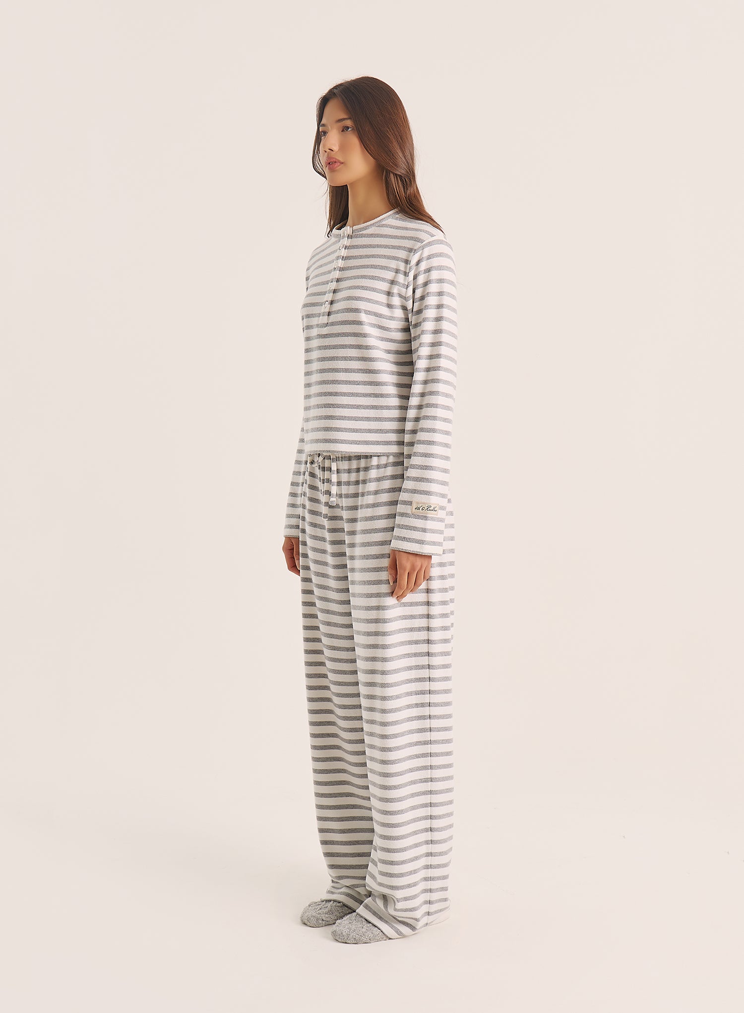 Grey Striped Jersey Rib Trousers