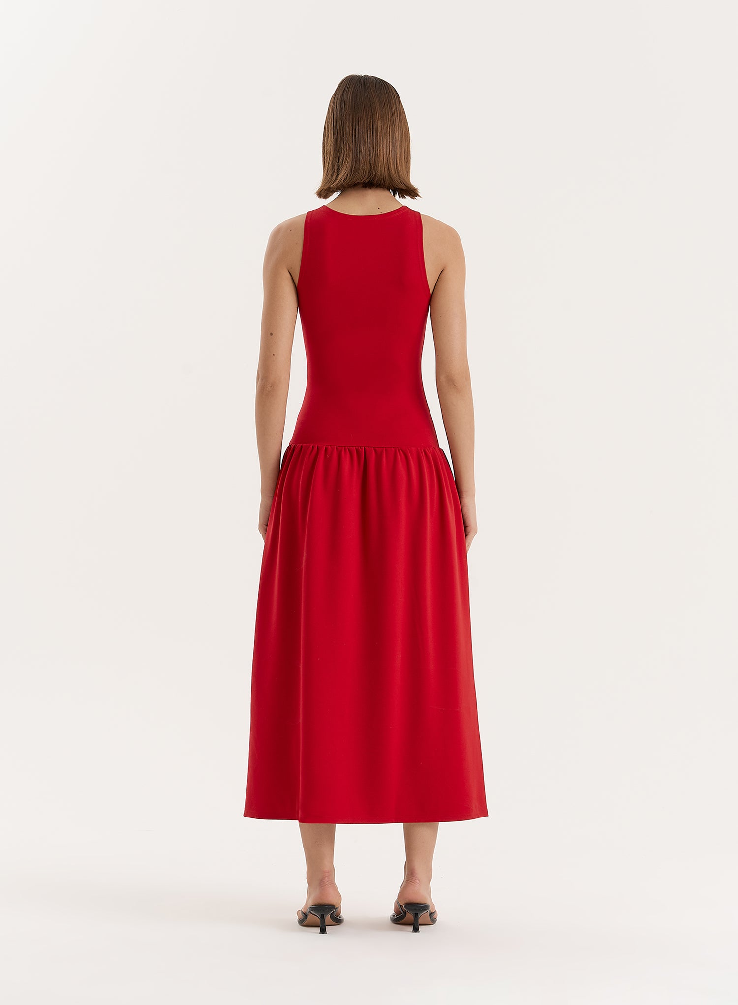 Red Jersey Drop Waist Dress- Shannon