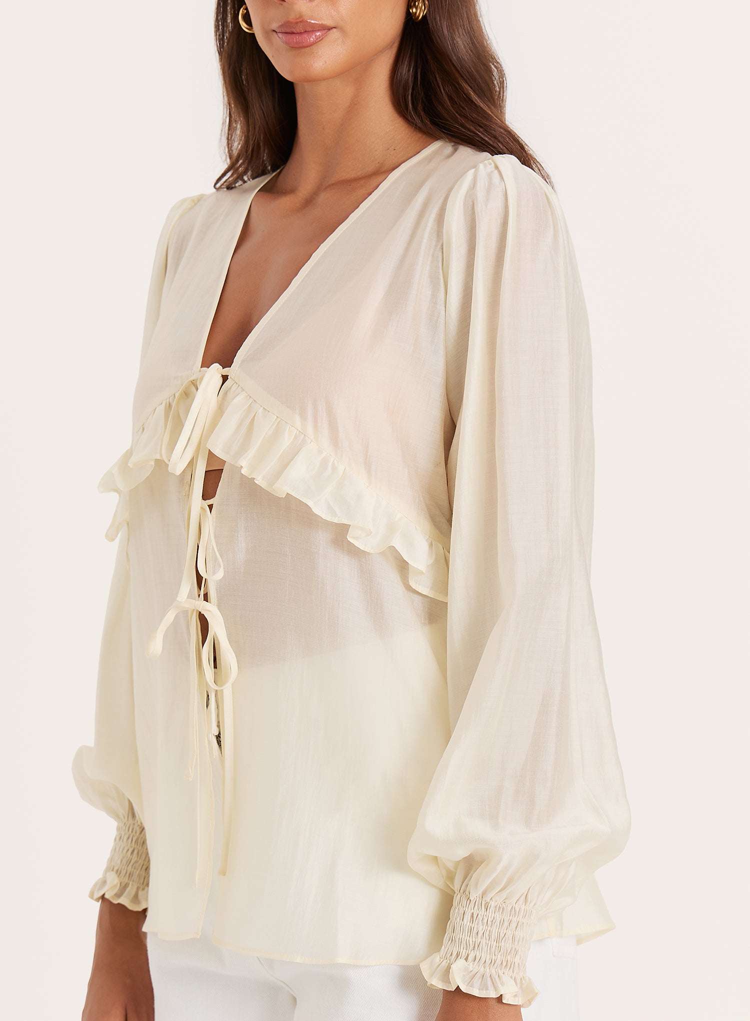 Buttercream Sheer Tie Front Blouse