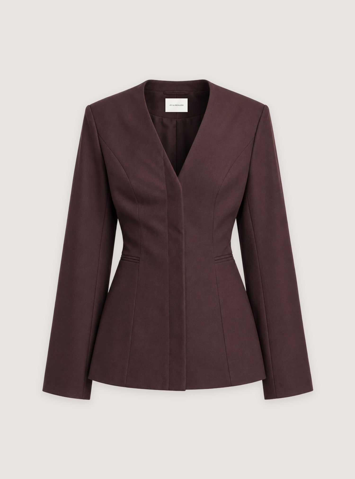 Plum Collarless Cinched Waist Blazer