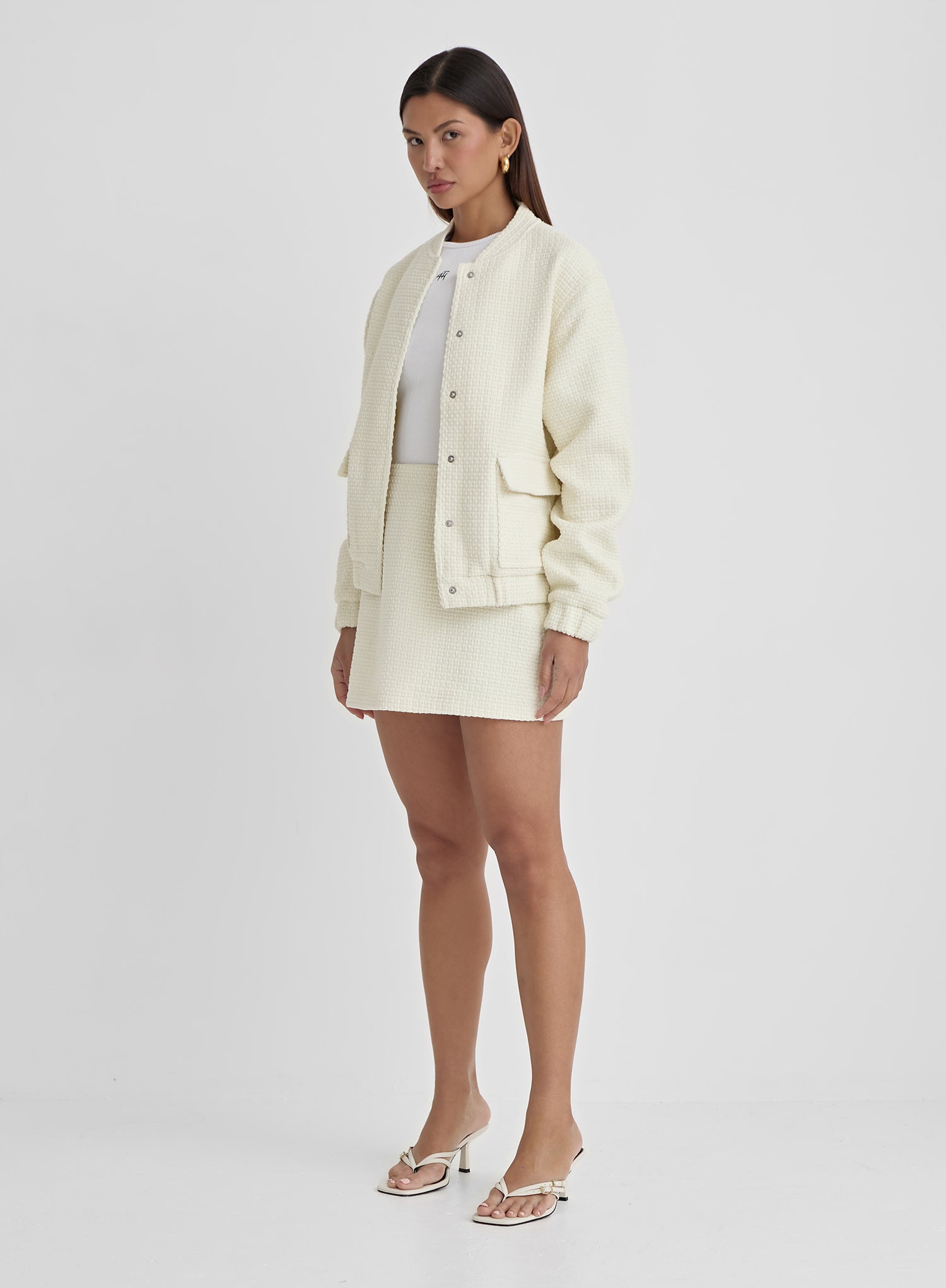 Cream Crochet Bomber Jacket- Saskia