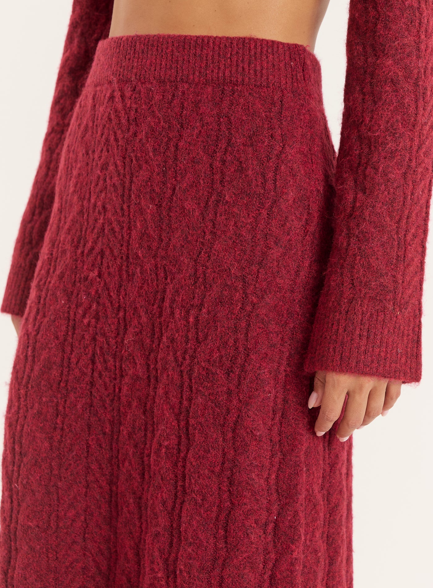 Burgundy Cable Knitted Maxi Skirt