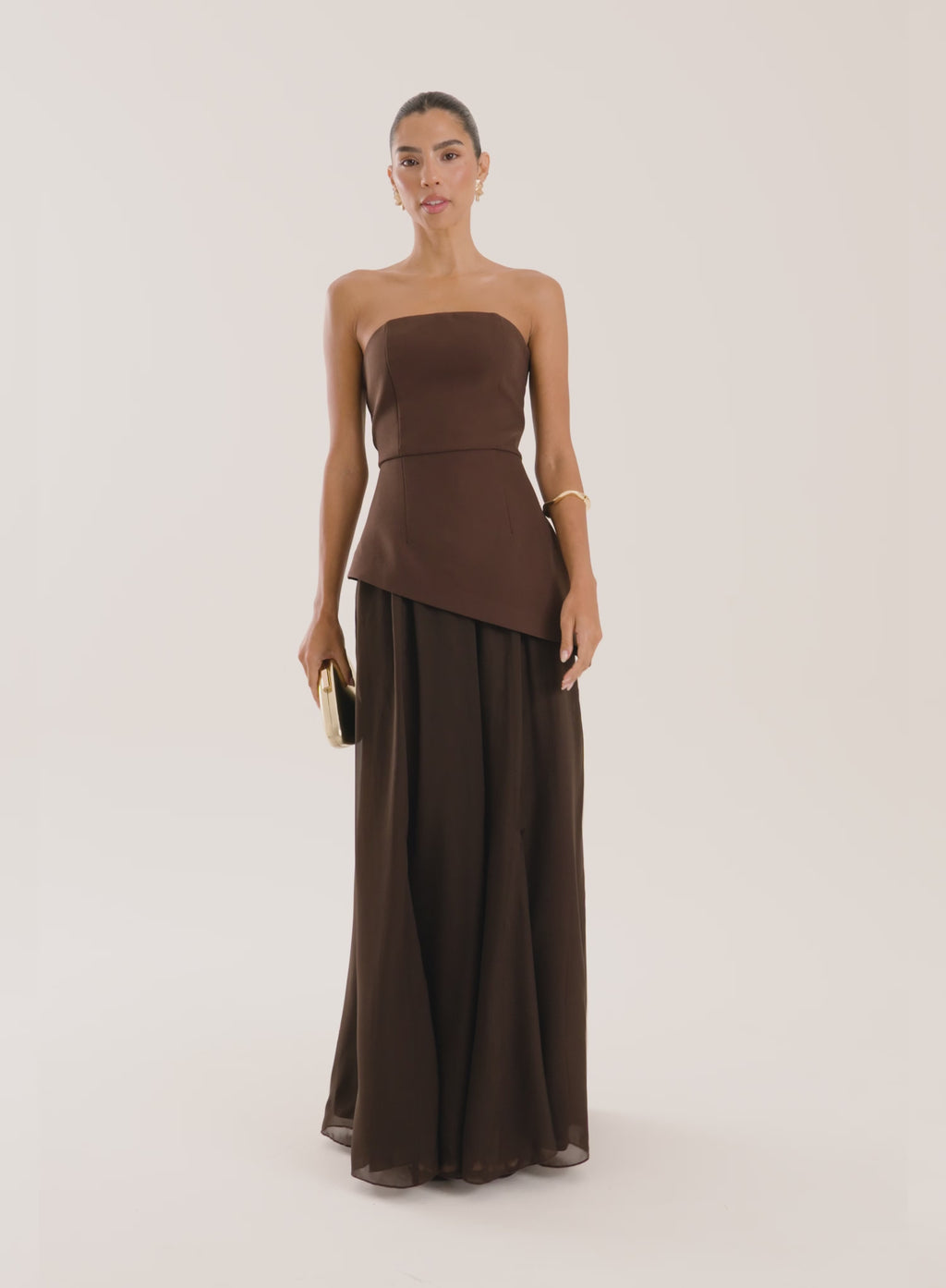 Women's Chocolate Bandeau Asymmetric Detail Maxi Dress | Kathryn