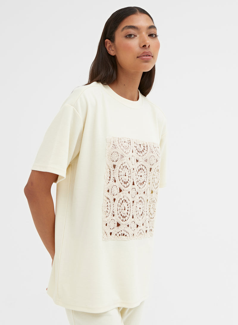 Cream Oversized Crochet T-shirt – Ellie
