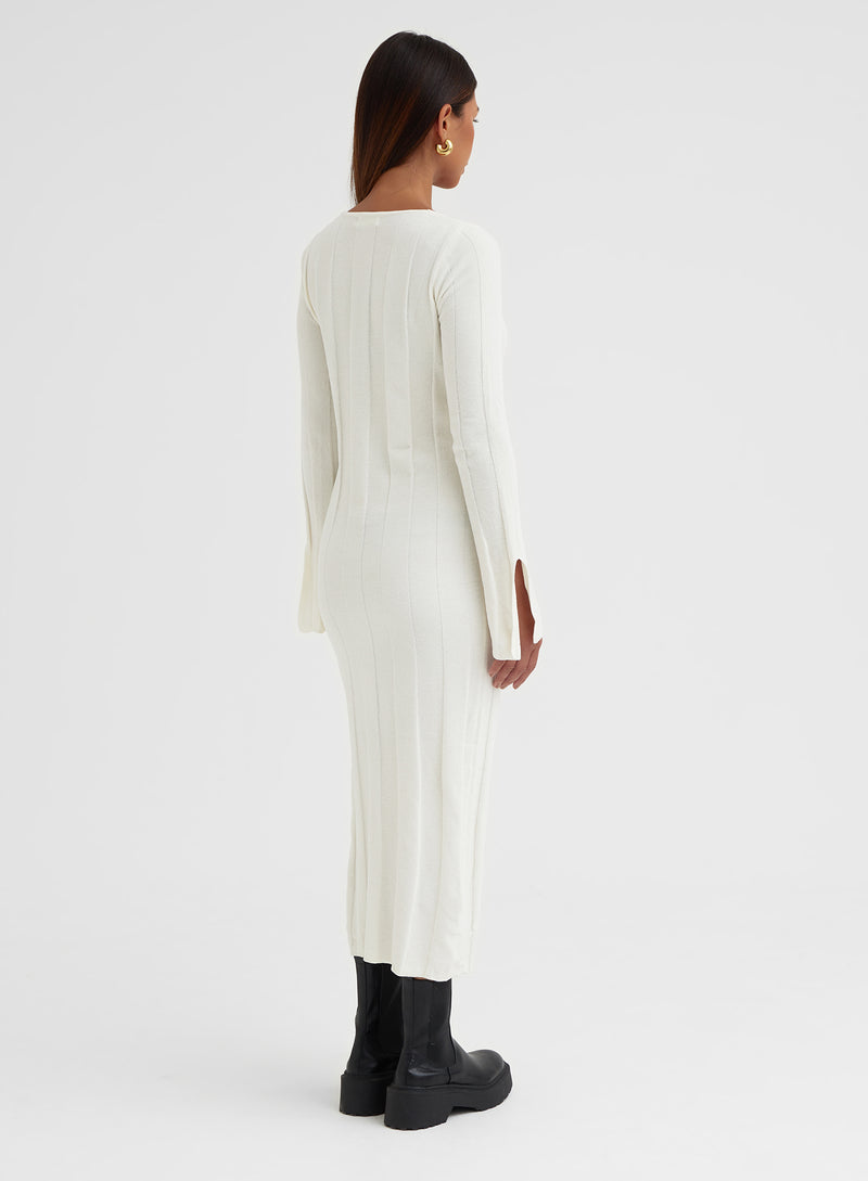 White Boucle Knit Midi Dress - Nyrobi