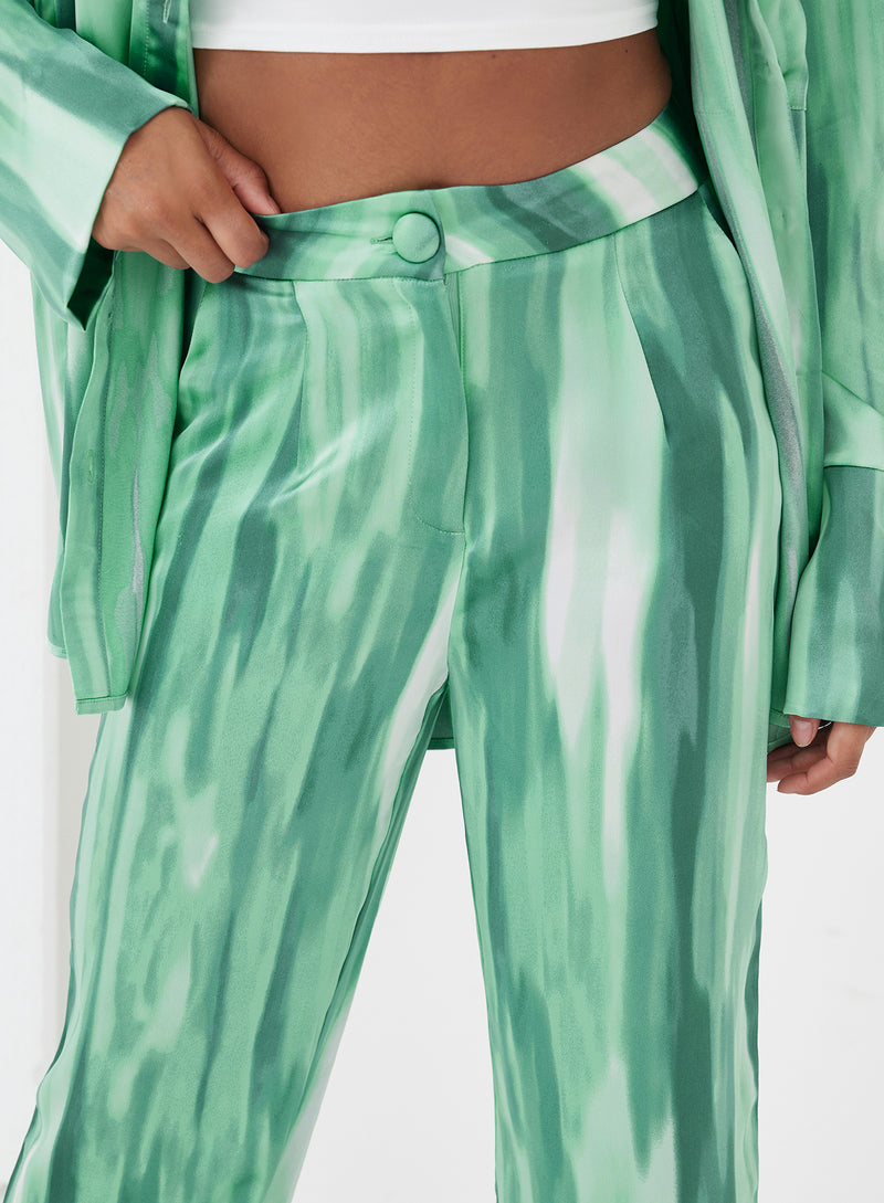 Norma Dye Print Satin Trouser Green - 4 - 4th&Reckless