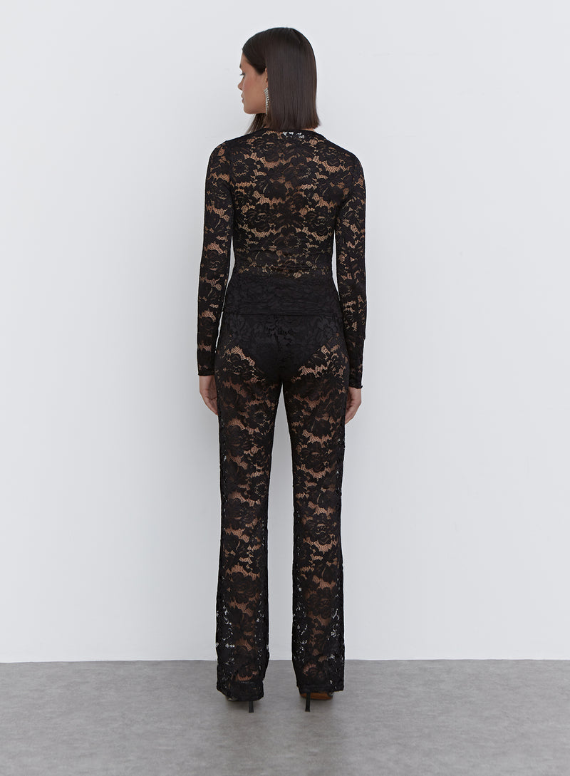 Black Sheer Lace Flared Trousers, Co-Ords