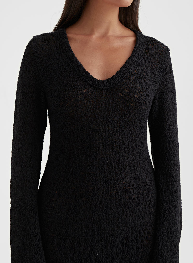 Women's Black Boucle Knit Midaxi Dress | Cora | 4th & Reckless