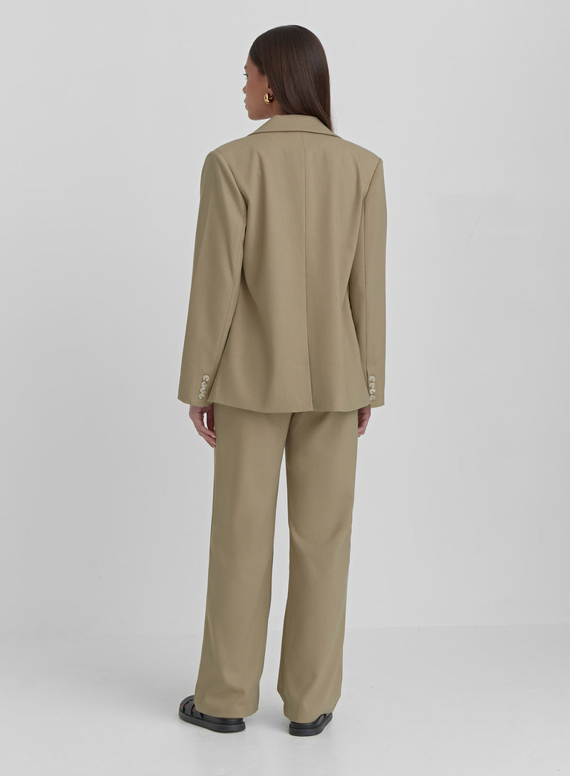 Olive Tailored Straight Leg Trouser- Onicka