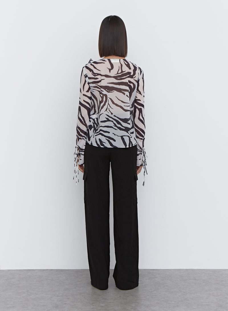 Multi Zebra Tie Front Blouse - Lacy