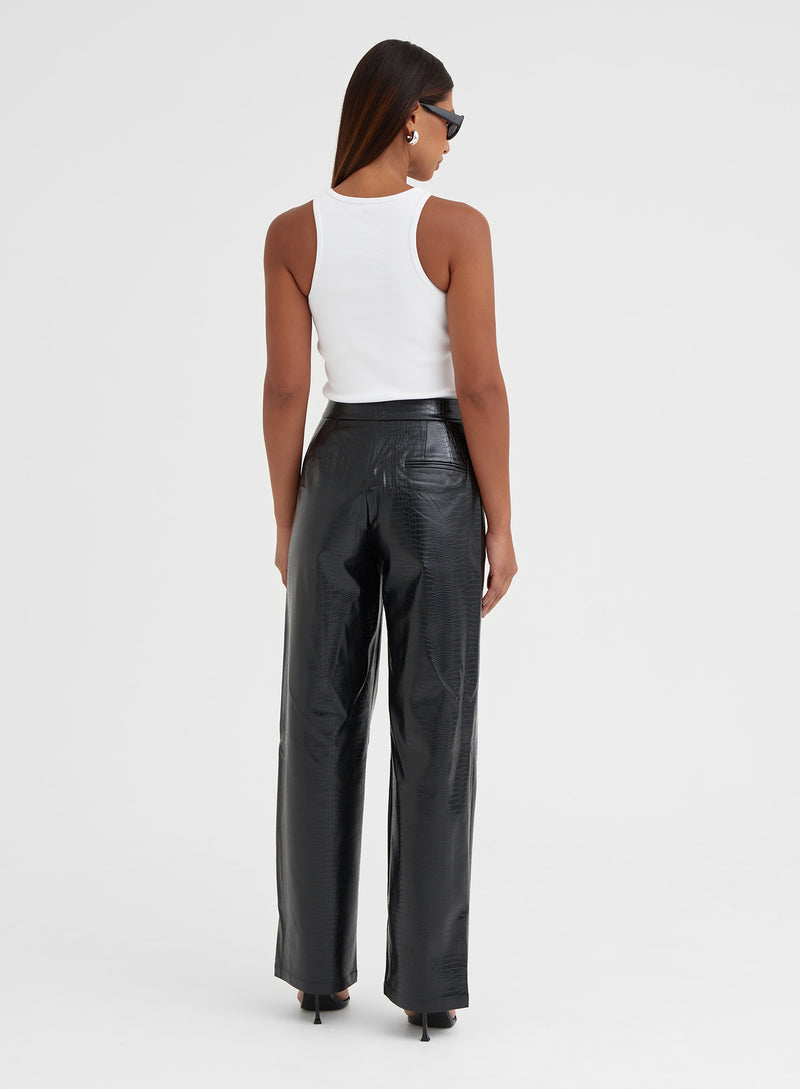 Trousers | High Waisted Wide Leg Leather Look Trouser | MissPap