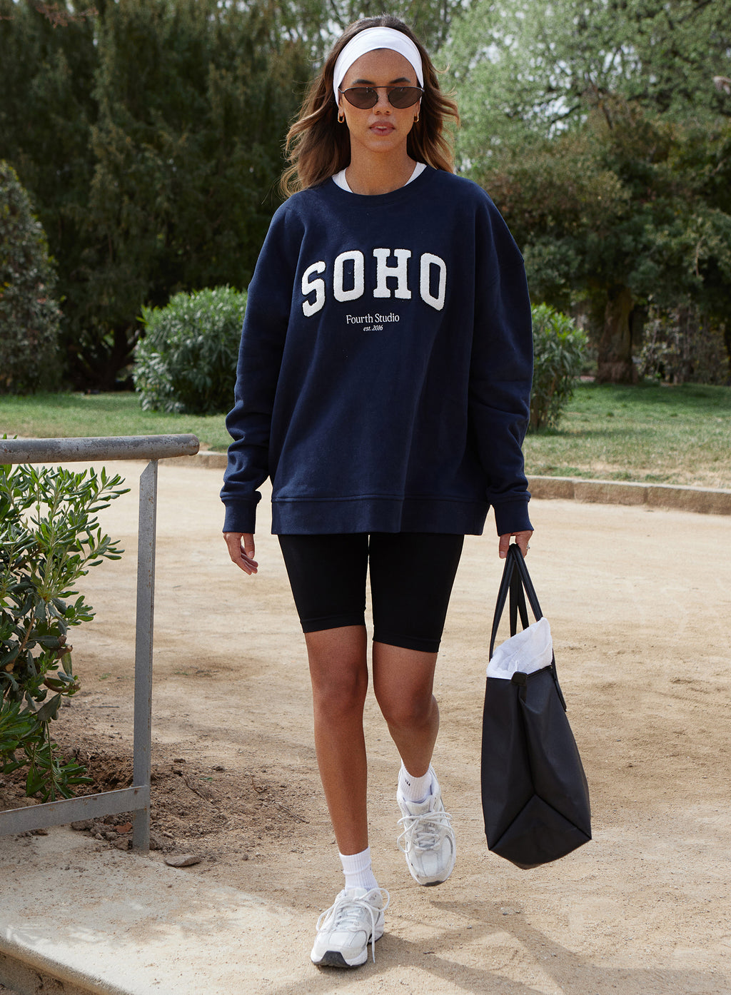 Women's Navy Boucle Logo Sustainable Sweatshirt | Soho | 4th