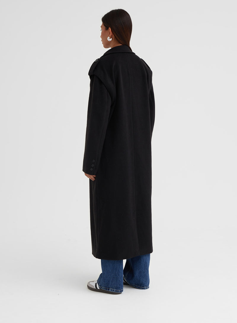 Black Tailored Longline Utility Coat – Seana