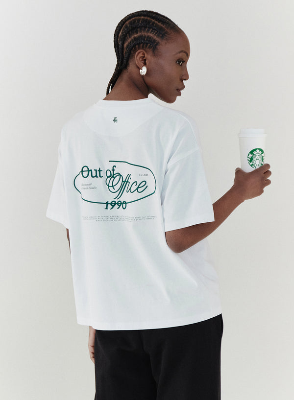 White Tee With Green Embroidery - Echo
