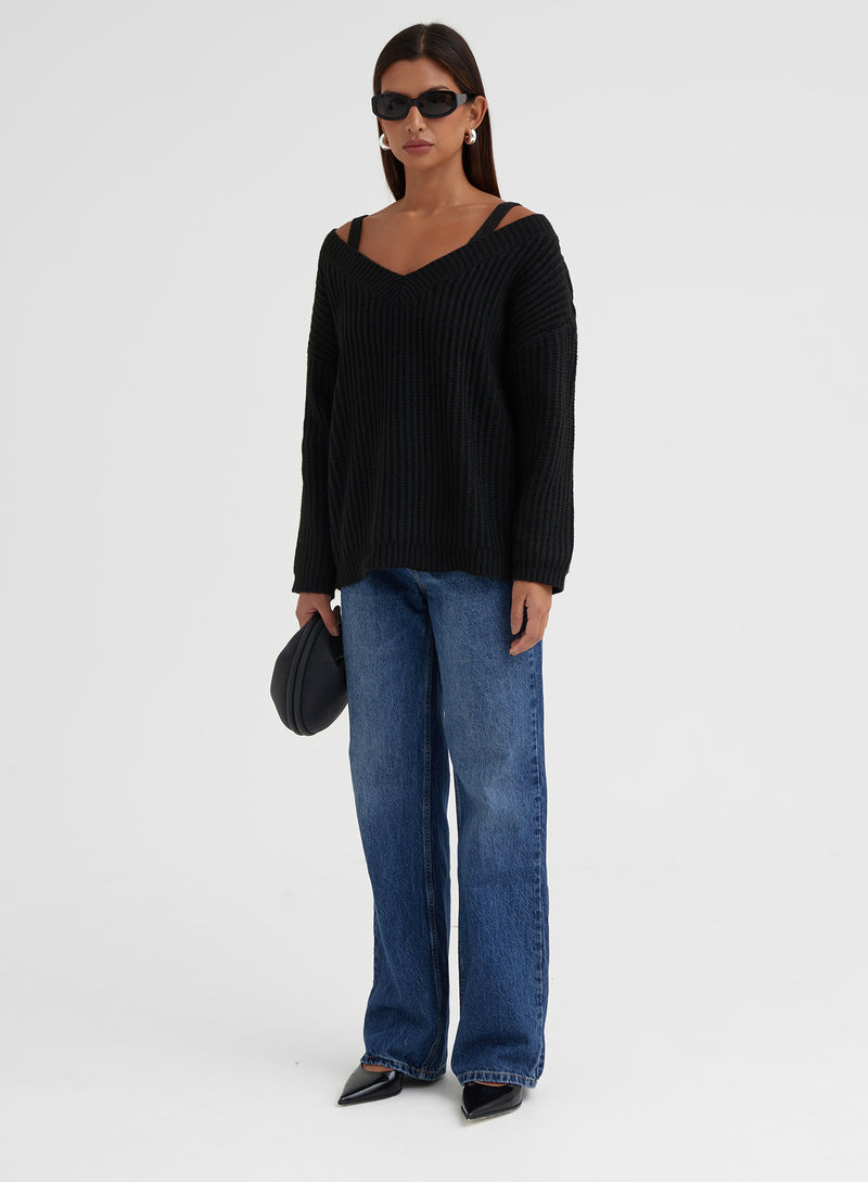 Black Slouchy Knitted Vest And Jumper - Tiana