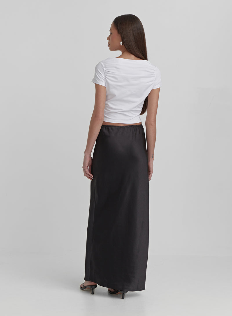 White Ruched Jersey Cropped T-shirt- Darrilyn