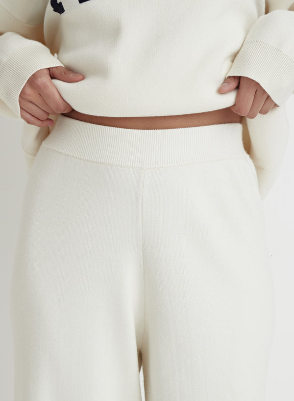 Cream Knitted Wide Leg Trouser- Cameron