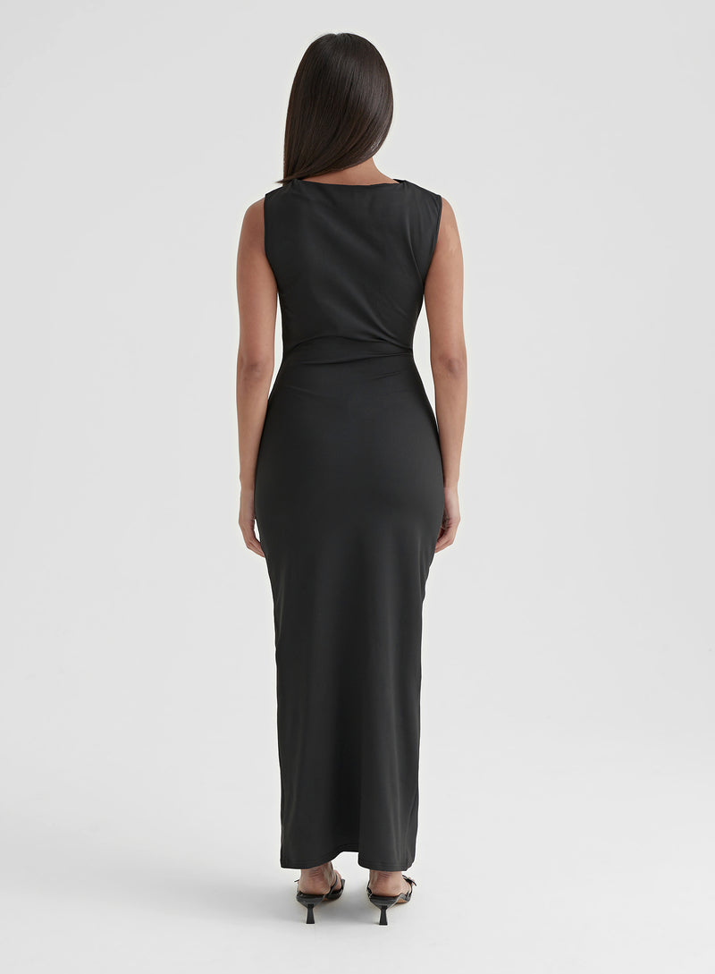 Black Ruched Jersey Midaxi Dress - Tamilda