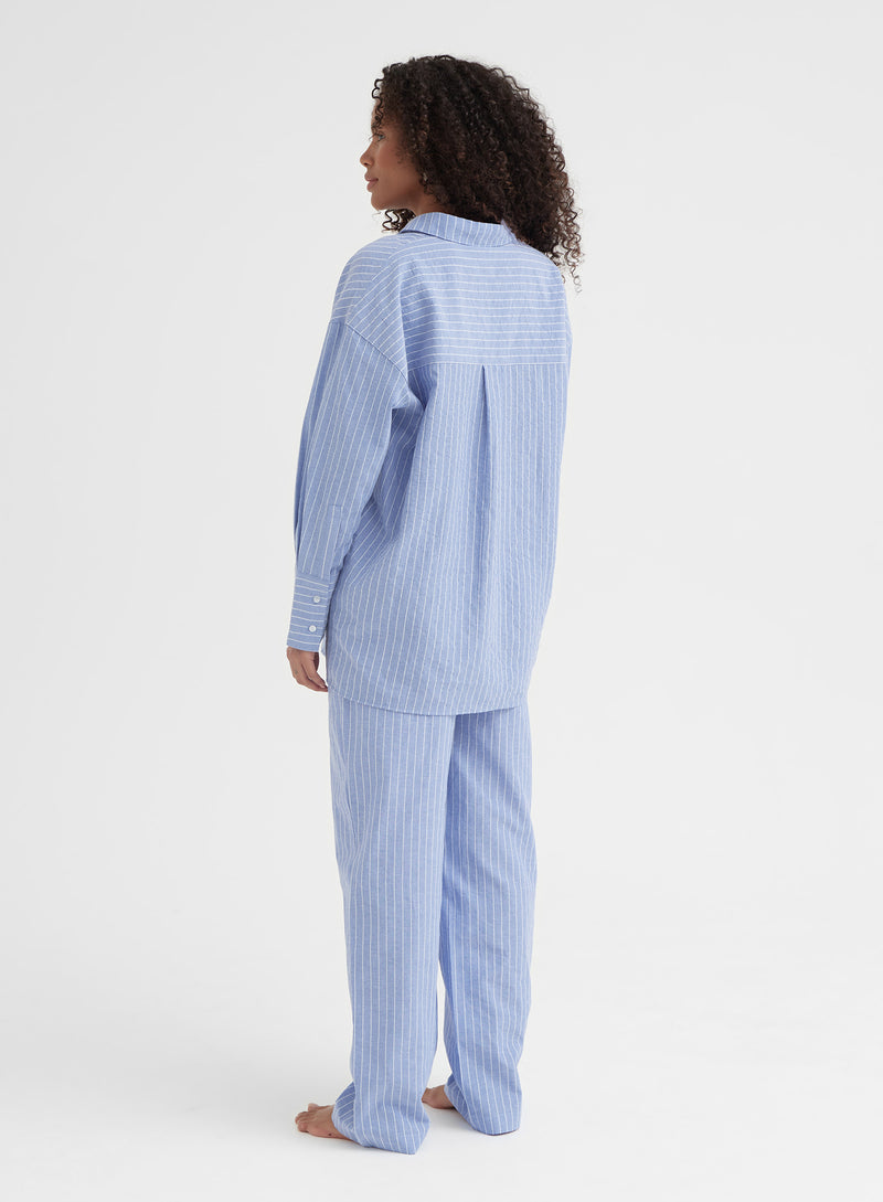 Blue Pinstripe Cotton Blend Pyjama Shirt - Cabo