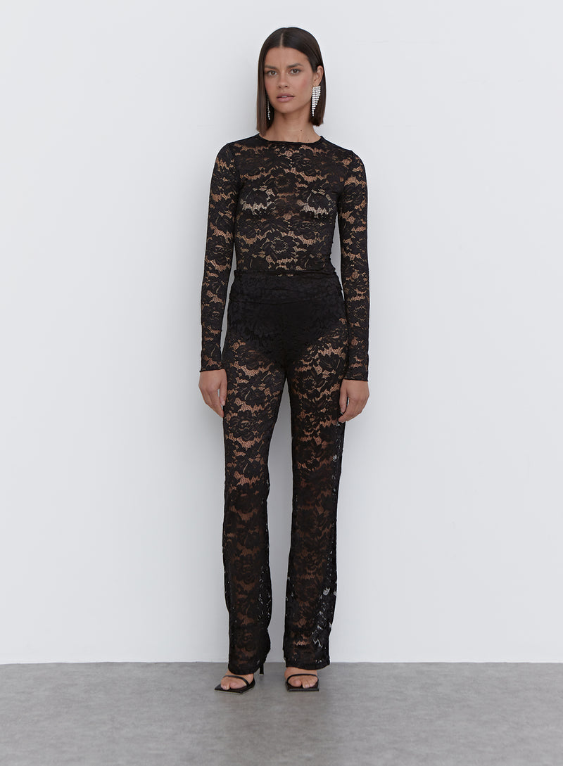 Black Lace High Waisted Trouser - Emery
