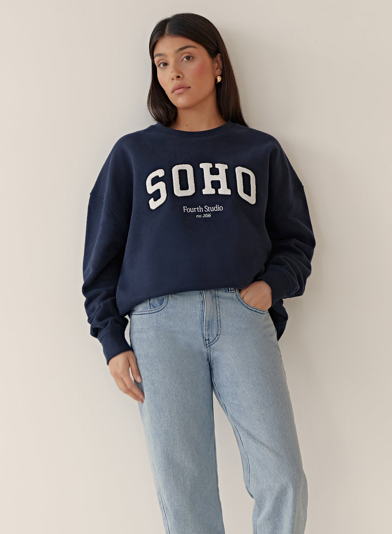 Navy Boucle Logo Sustainable Sweatshirt – Soho