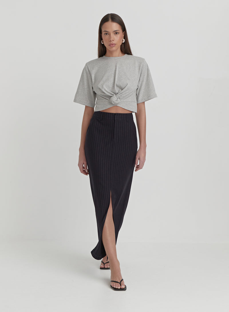 Grey Knot Front Cropped T-shirt- Heidi