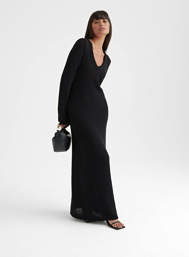 Black Boucle Knit Midaxi Dress - Cora