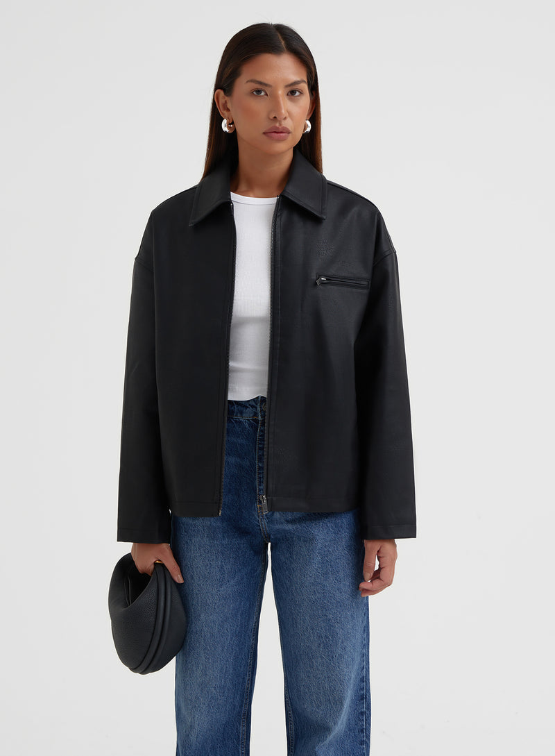 Black Faux Leather Vintage Jacket – Maisi