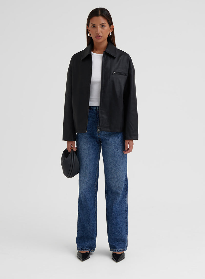 Women's Black Faux Leather Oversized Vintage Jacket | Maisi | 4th ...