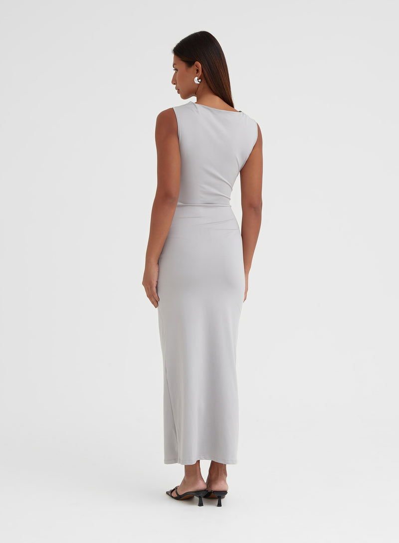 Women's Grey Ruched Jersey Midaxi Dress | Tamilda | 4th & Reckless