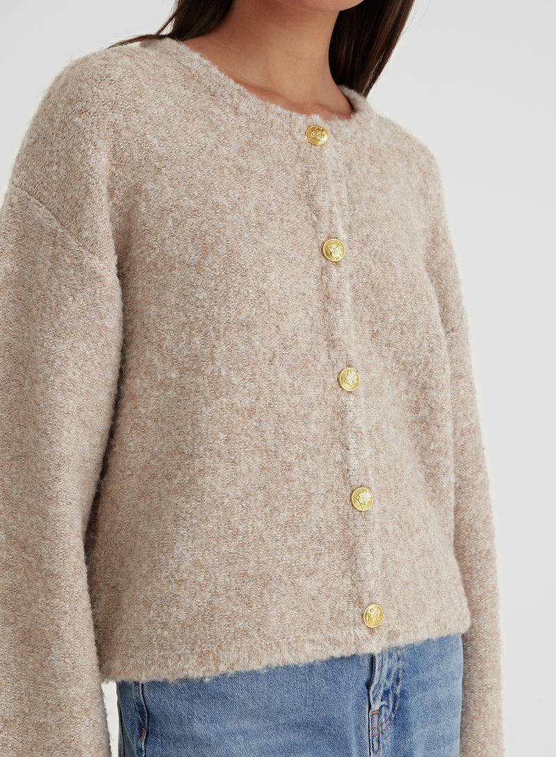 Bouclé knit cardigan with buttons · Mink, Lead, Khaki · Sweaters And  Cardigans